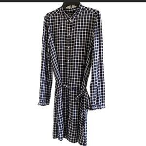 Lucky Brand Shirtdress Women’s Size XS Mini Black/ White Plaid Long Sleeves Belt